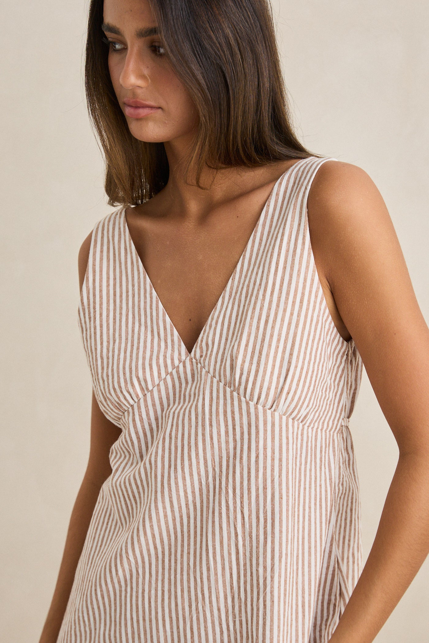 ROBE VALLEY STRIPE MINI DRESS TAN