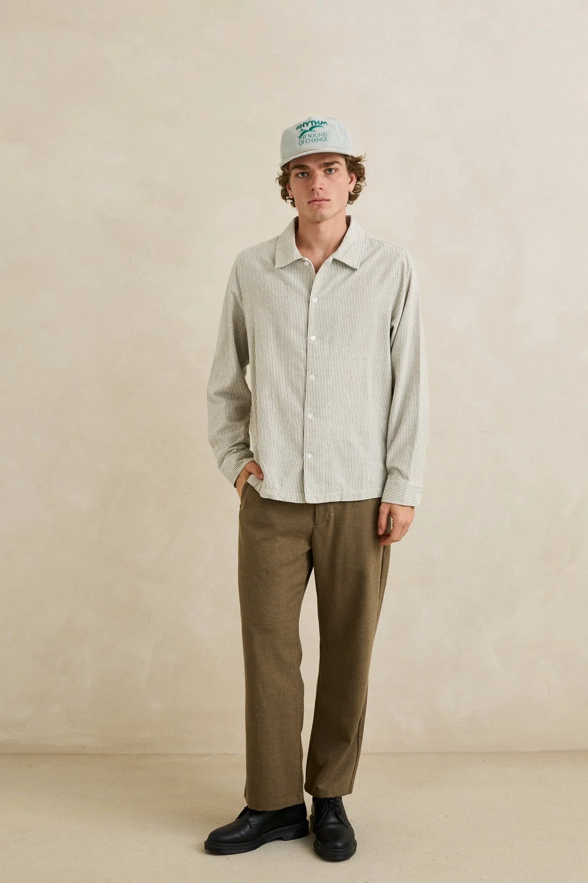 CHEMISE HOMME RHYTHM BANK STRIPE LS SHIRT OLIVE