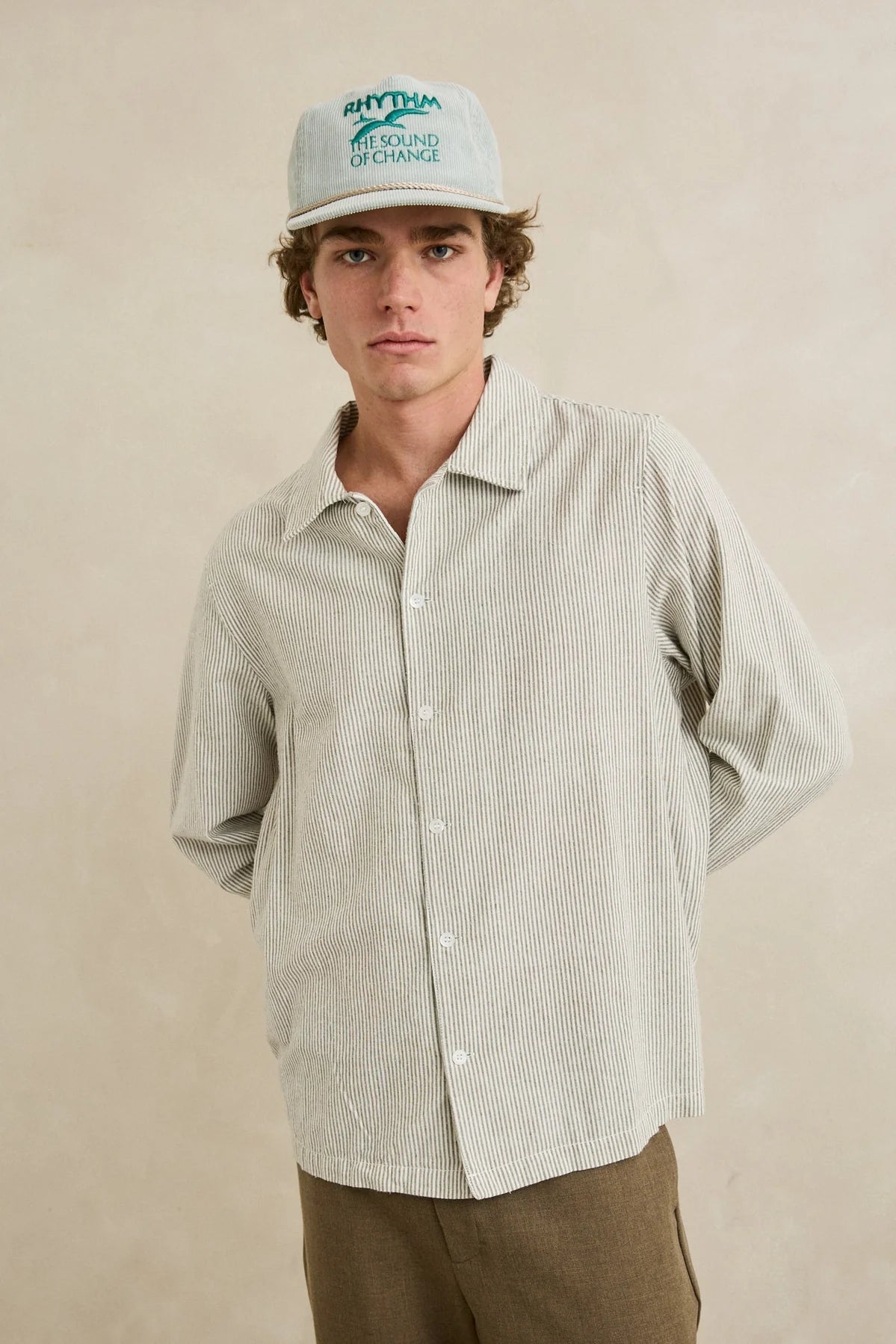 CHEMISE HOMME RHYTHM BANK STRIPE LS SHIRT OLIVE