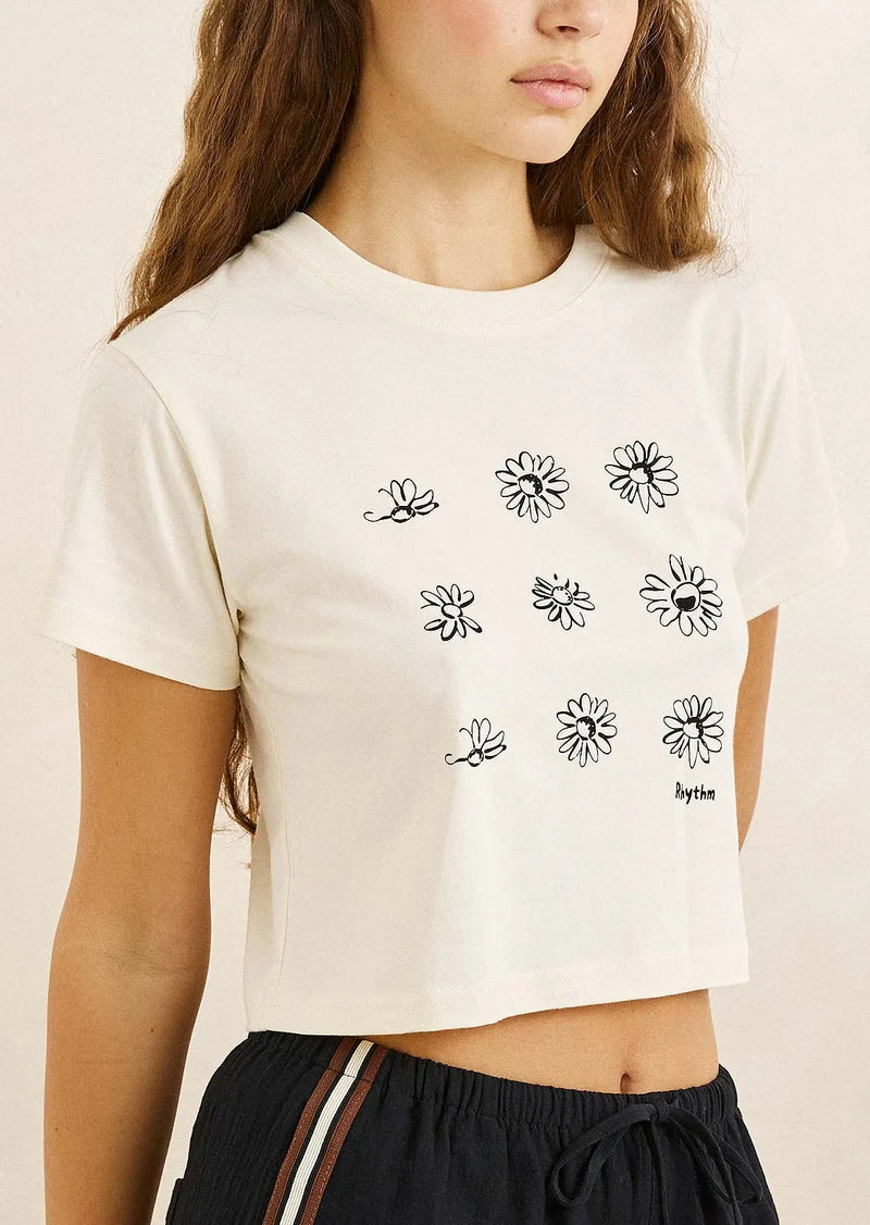 RHYTHM GEORGIA FLORAL CROP CREW TEE WHITE FEMME